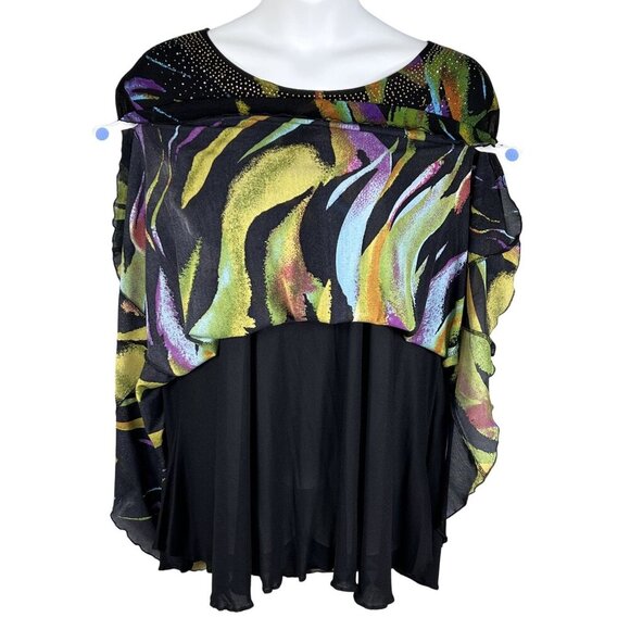 Serengeti Womens 2X Tunic Top Faceted  Stud Accents Yoke Abstract Design Artsy - Picture 5 of 15